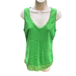 GH Bass & Co. | Y2K Large Green Lace Trimmed Tank Top
